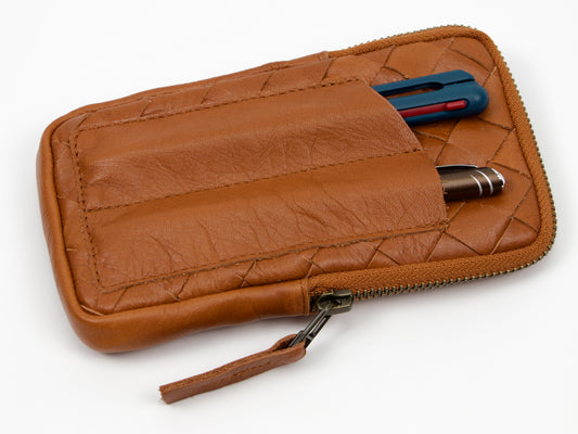 Estuche para bolígrafos Milloo Slim, tejido a mano, marrón tostado