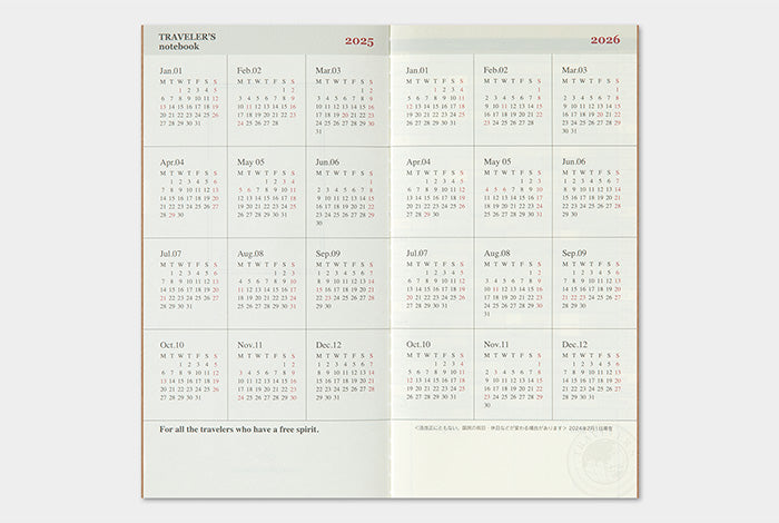 2025 Monthly Refill for Traveler's Notebook