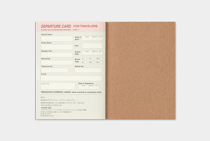 2025 Monthly for PASSPORT size Traveler's Notebook