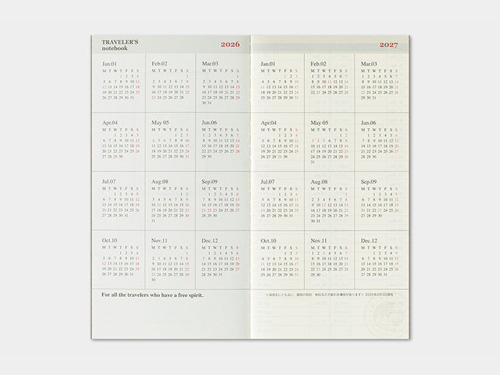 2026 Weekly + Memo Refill for Traveler's Notebook