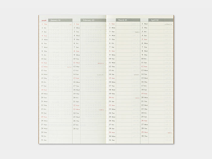 2026 Weekly + Memo Refill for Traveler's Notebook