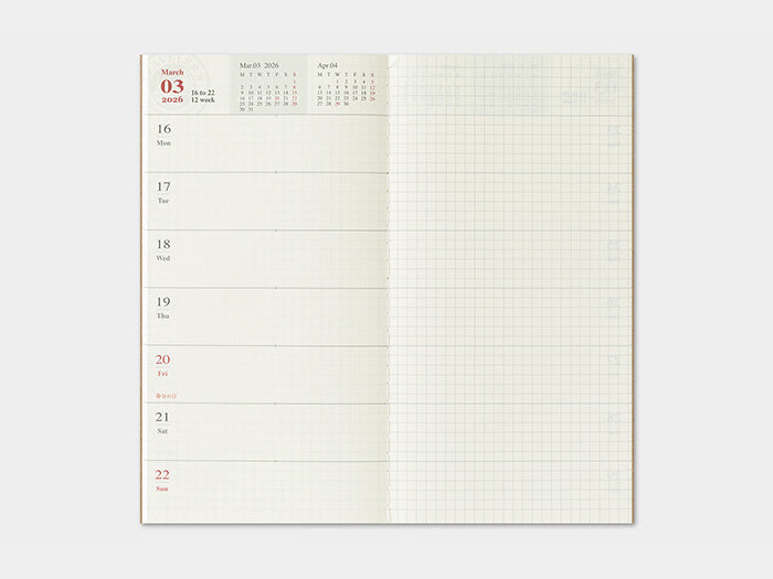 2026 Weekly + Memo Refill for Traveler's Notebook