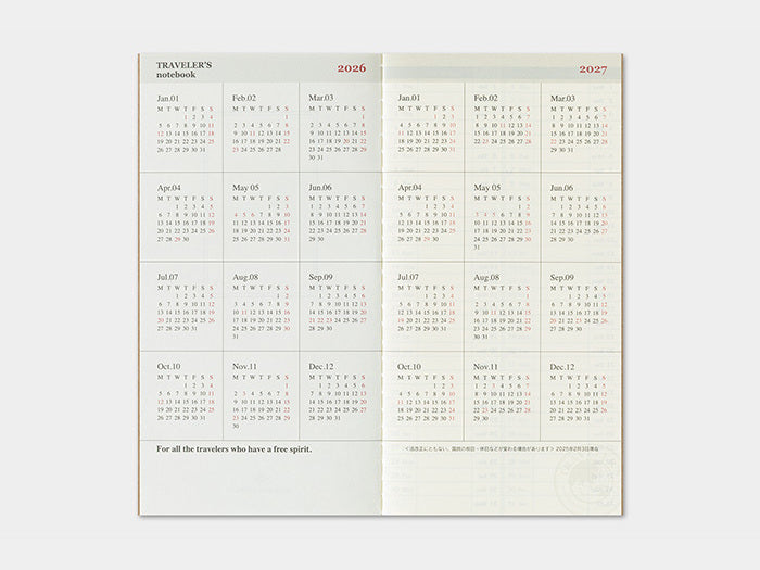 2026 Weekly + Memo Refill for Traveler's Notebook