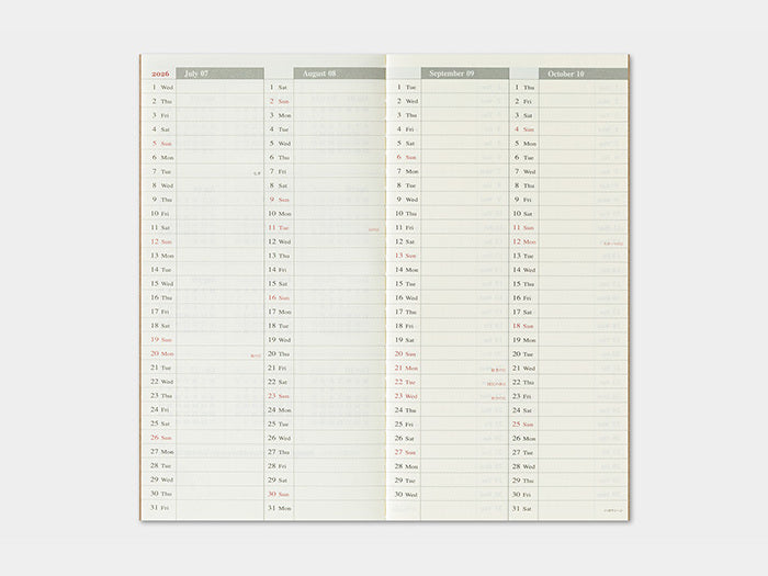 2026 Weekly + Memo Refill for Traveler's Notebook