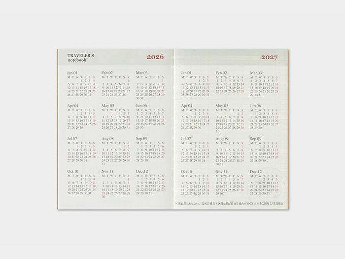 2026 Monthly for PASSPORT size Traveler's Notebook