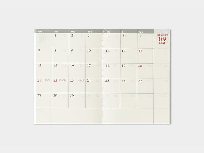 2026 Monthly for PASSPORT size Traveler's Notebook