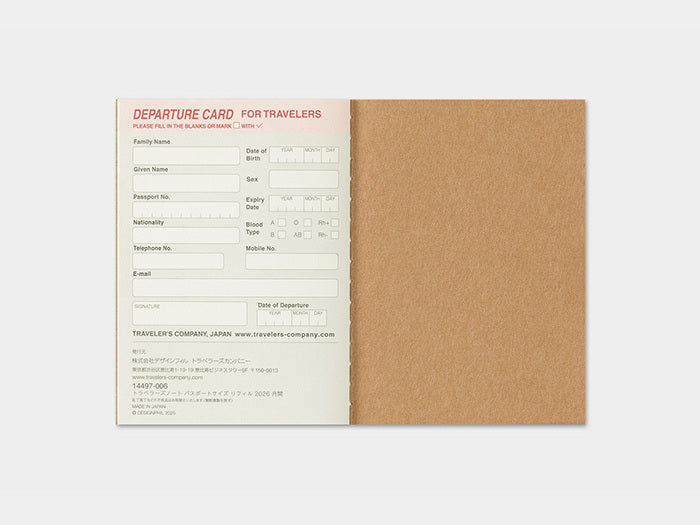 2026 Monthly for PASSPORT size Traveler's Notebook