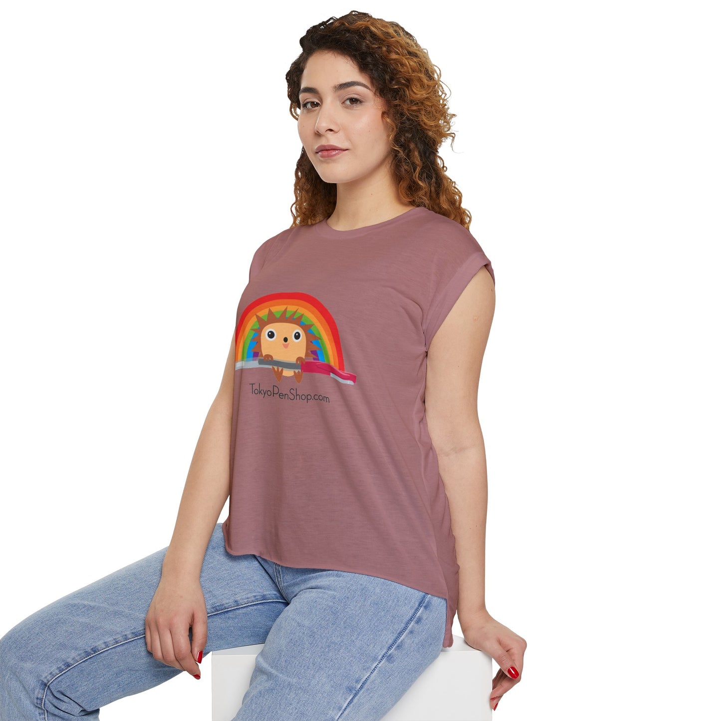 Hiro with Rainbow Flowy Rolled Cuffs Muscle Tee