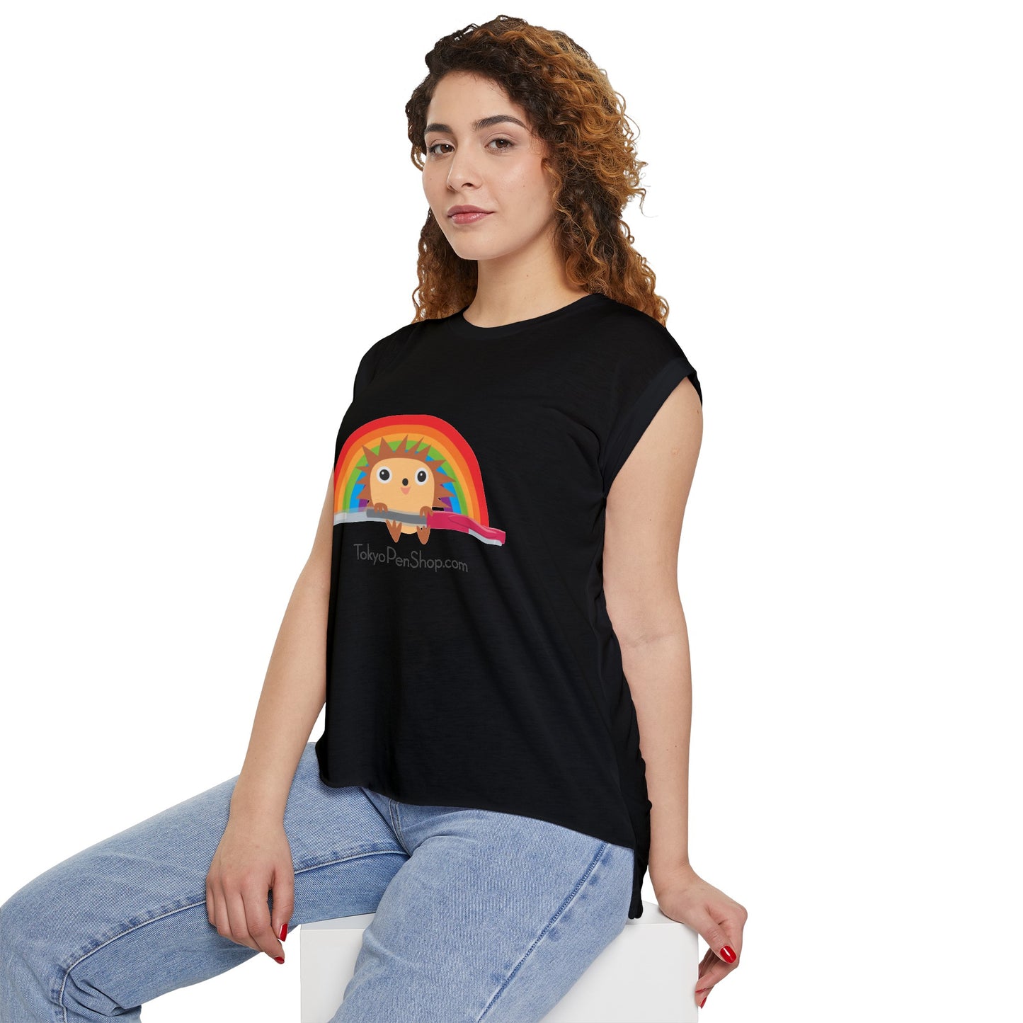 Hiro with Rainbow Flowy Rolled Cuffs Muscle Tee