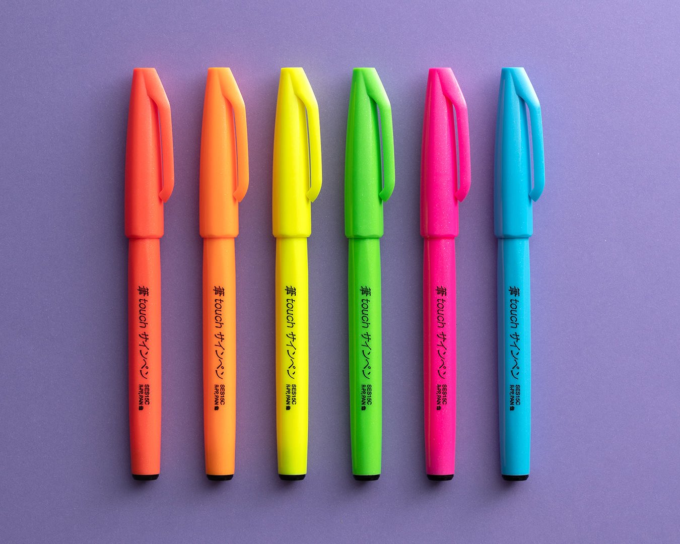 Bolígrafo táctil Pentel Fude Touch Sign, juego de 6 colores neón