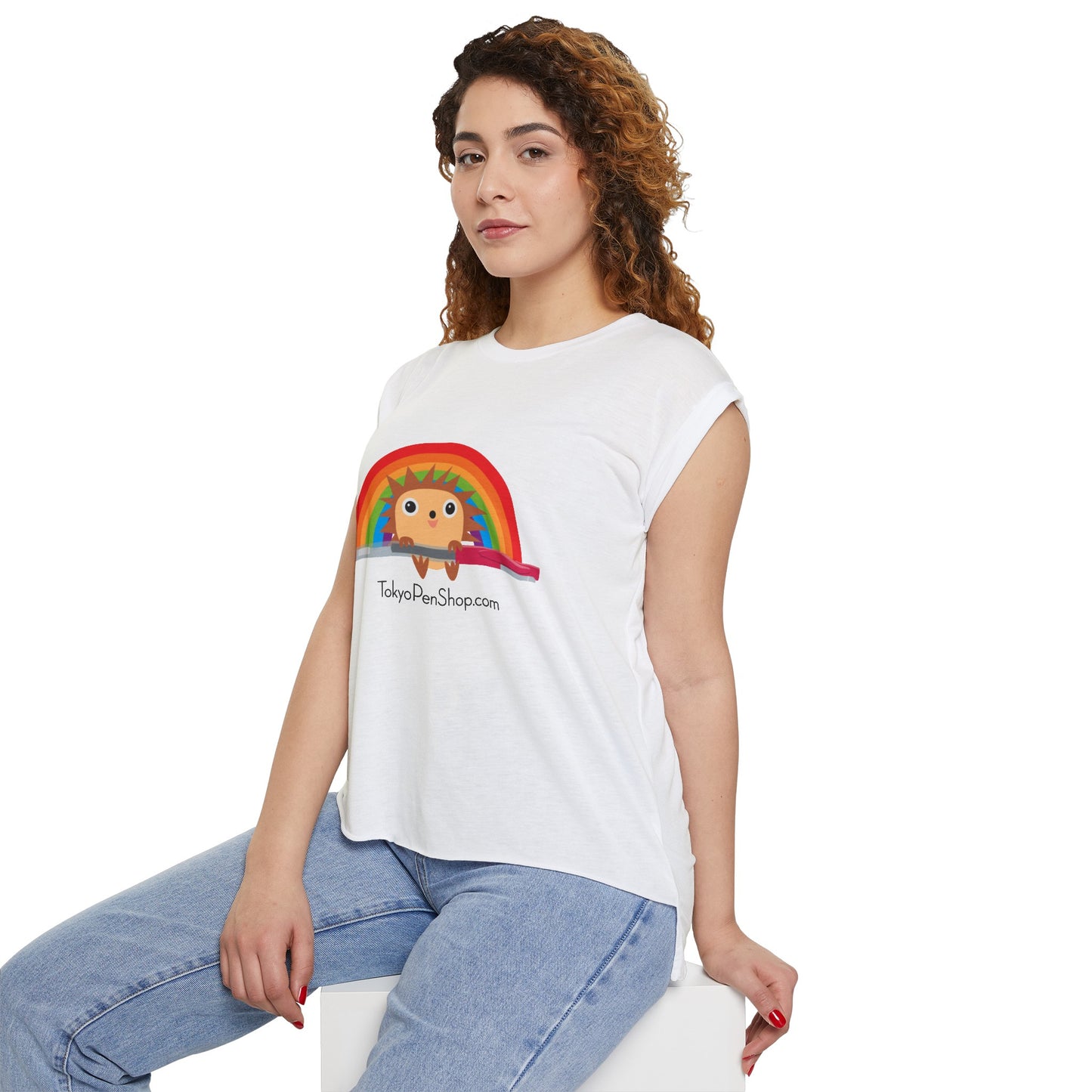 Hiro with Rainbow Flowy Rolled Cuffs Muscle Tee