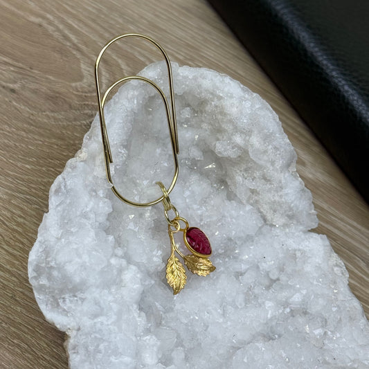 Good Witch Pink Tourmaline and Brass Leaves Planner Charm