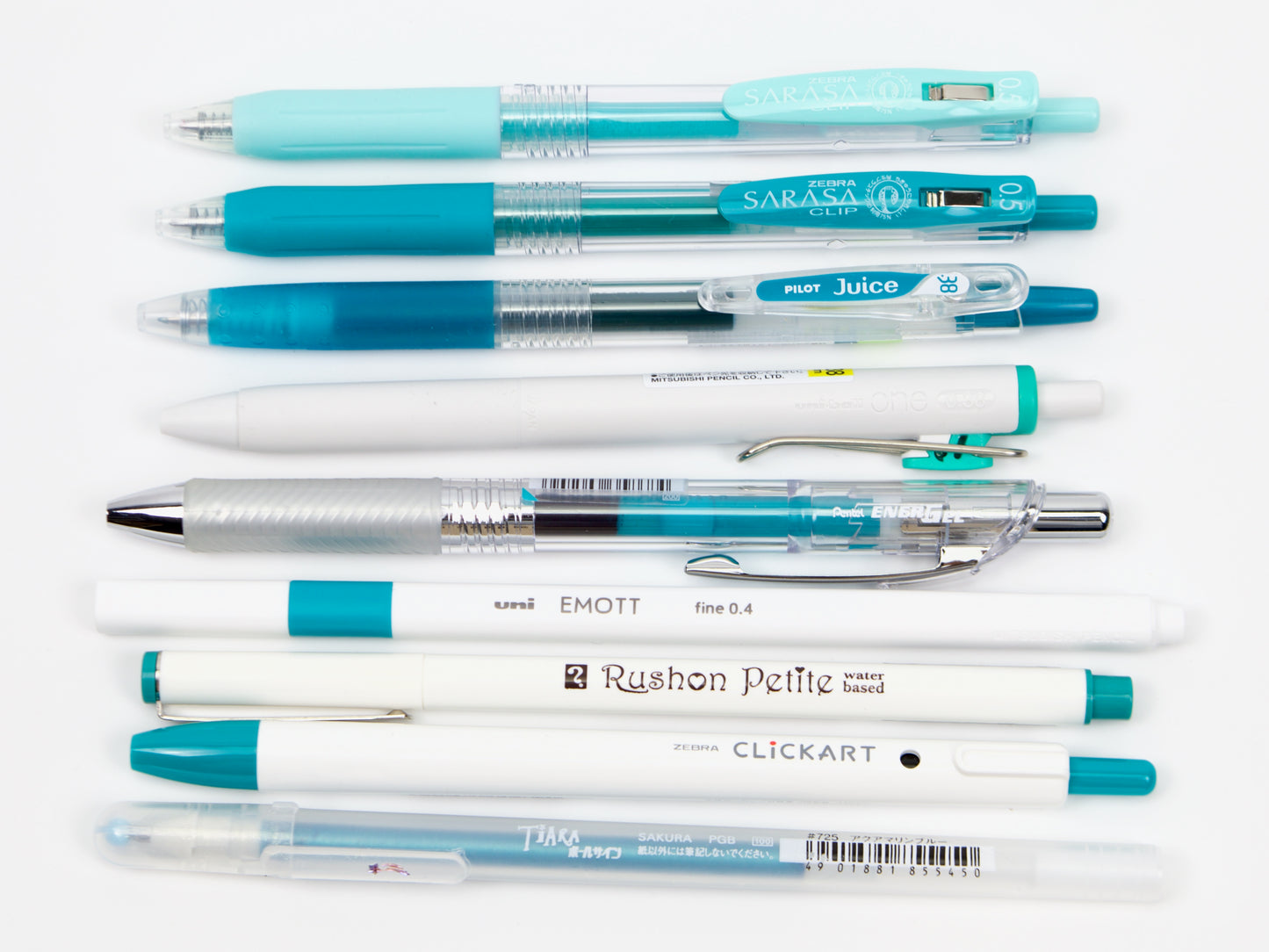 Coffret d'échantillons de stylos bleu vert et turquoise