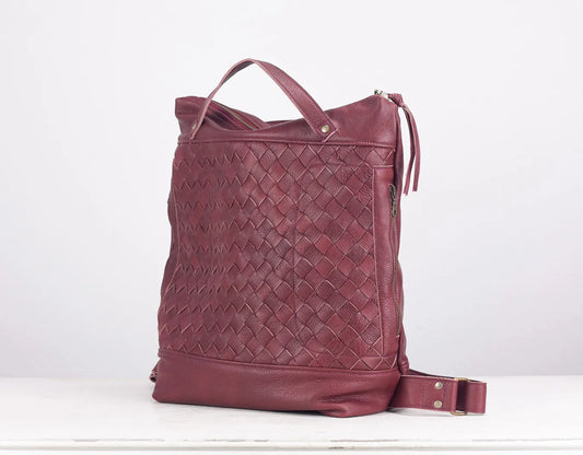 milloo Minos Handwoven Backpack Burgundy Warehouse Deal