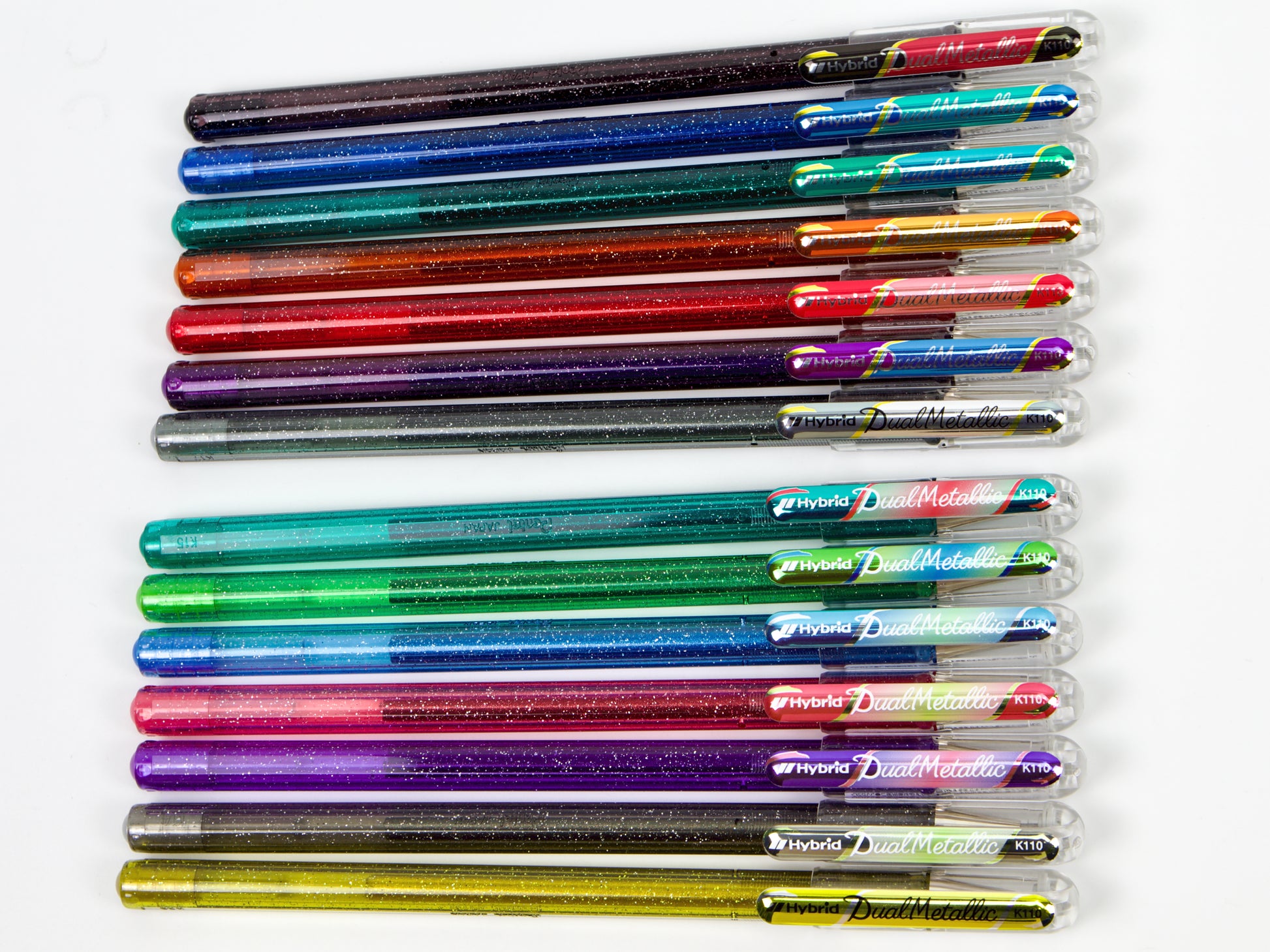 Pentel Hybrid - Dual Metallic/Mattehop - Liquid Gel Rollerball Pens - K110-1mm Nib - Pack of 16 Colours - In Pillow Box Pentel Hybrid - Dual Metallic/Mattehop - Liquid Gel Rollerball Pens - K110-1mm Nib - Pack of 16 Colours - In Pillow Box