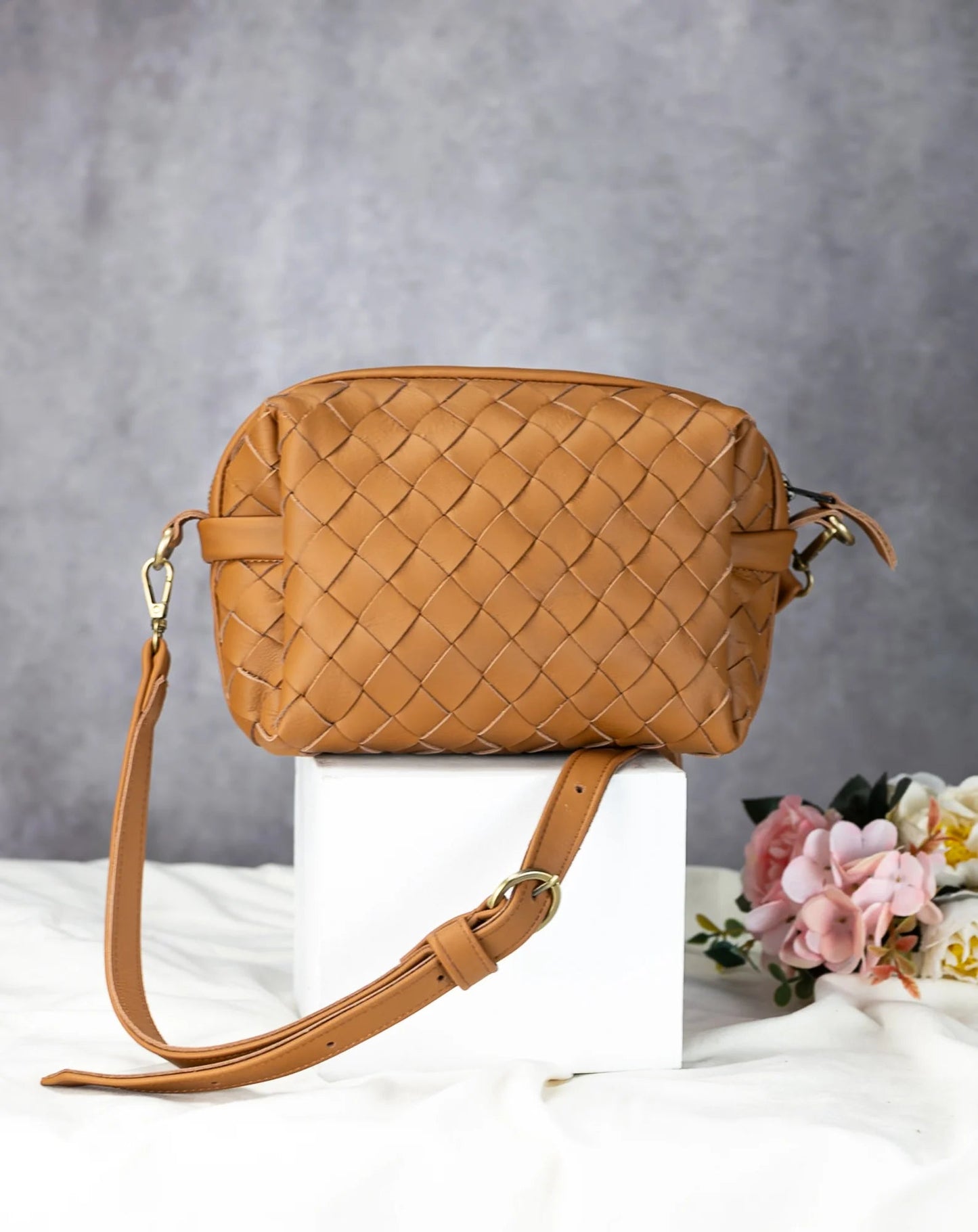milloo Calliope Crossbody Handwoven Caramel Brown