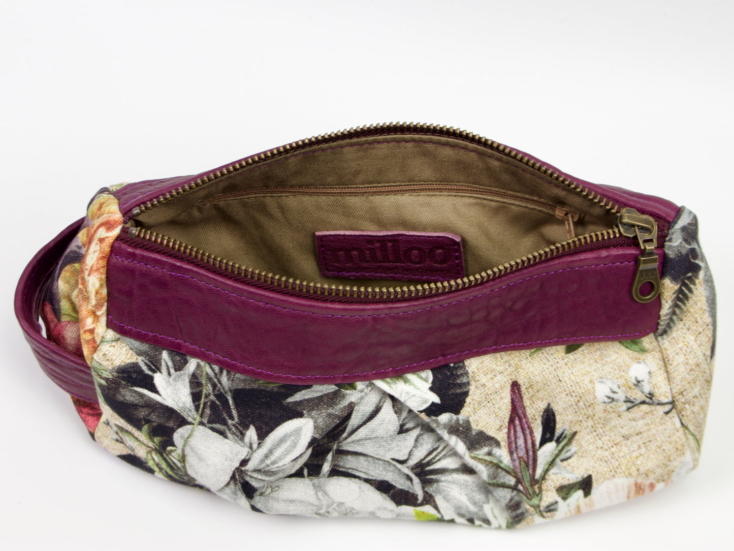 milloo Estia Accessory Bag Floral Canvas with Leather Trim