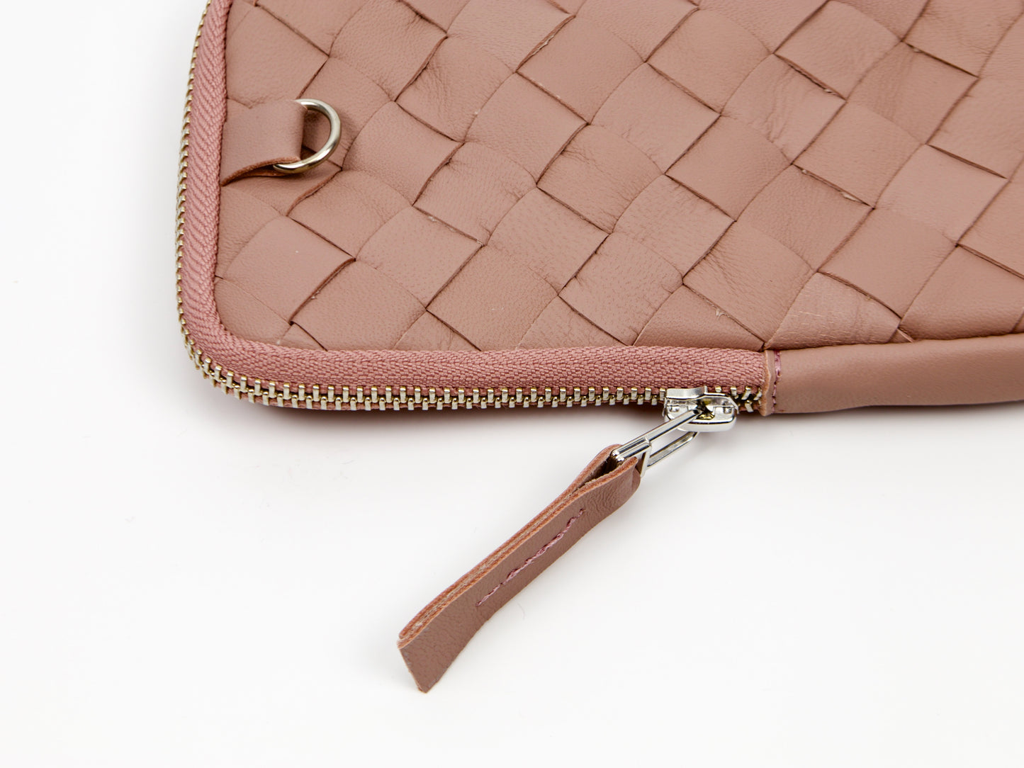 Estuche para bolígrafos Milloo Slim, tejido a mano, color rosa y beige