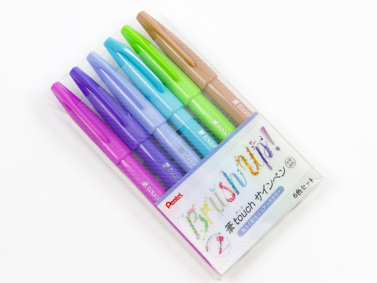Pentel Fude Touch Sign Pen Soft Colors 6 Color Set