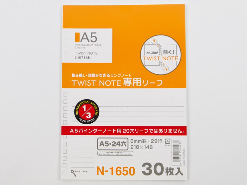 Lihit Lab A5 Open Ring Note Refill Paper (30 sheets)