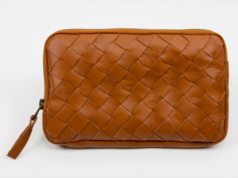 Chloe Clutch Wallet - Brown Pebbled Handwoven Leather