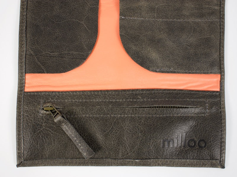 milloo Pen Fold Distressed Gray with Melon Orange