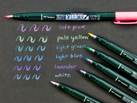 Juego de 6 rotuladores de pincel Tombow Fudenosuke de colores pastel