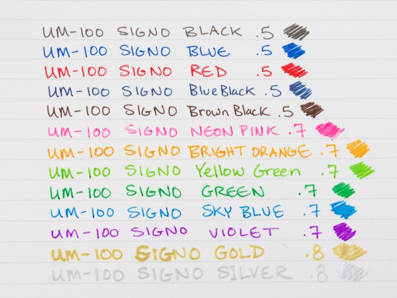 Multiple Colour Uni-ball UM-100 Signo Standard Ballpoint Gel Pen 0.5/0 -  Cutsy World